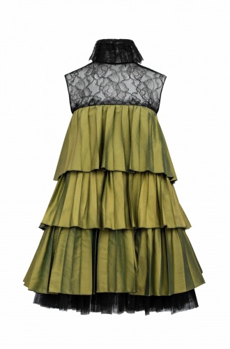 Krótka sukienka z plisami w kolorze limonki