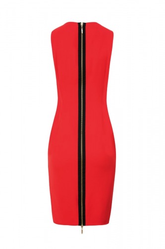 czerwona, sukienka, tuba, z głębokim dekoltem, mini