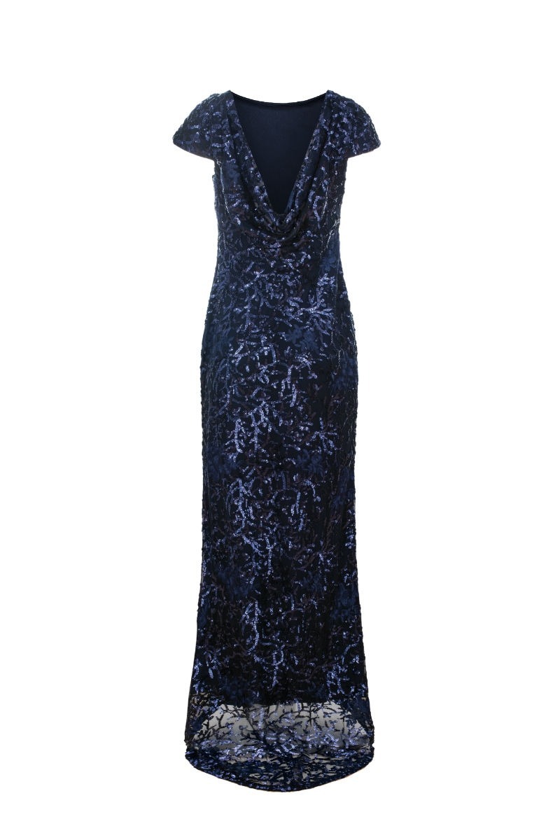 Calvin Klein - Długa, granatowa, cekinowa sukienka | Love The Dress