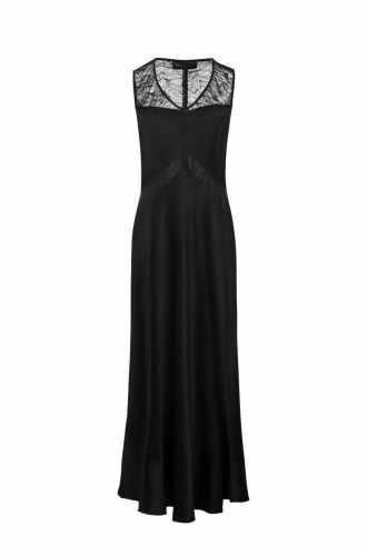 Donna Karan, długa, sukienka, satynowa, czarna