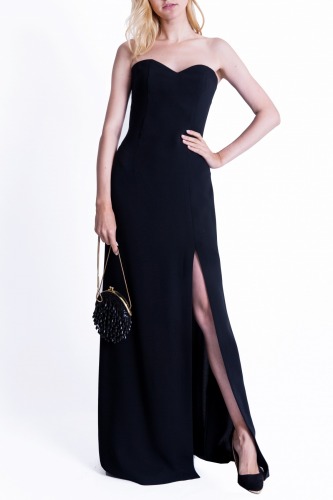 Czarna, długa, gorsetowa sukienka